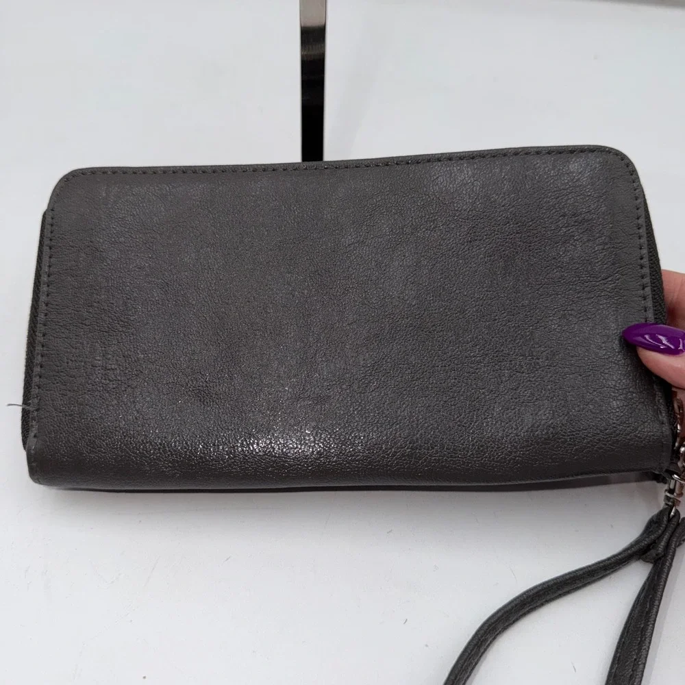Tahari Gray Wristlet Wallet RFID Identity Protect Zip Around Clutch